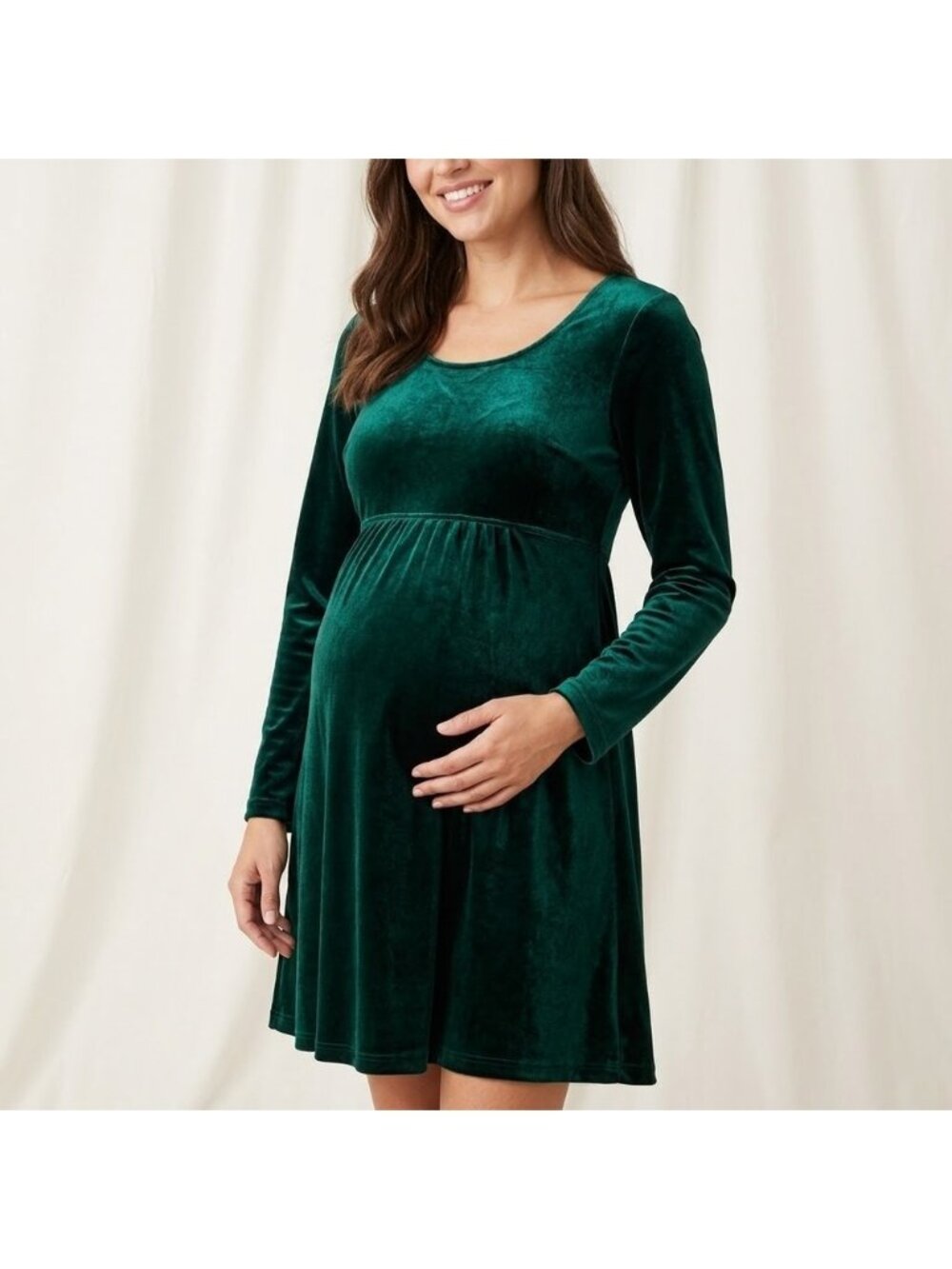 Motherhood Maternity Emerald Green Velvet Empire Waist Tie Back Dress Size M